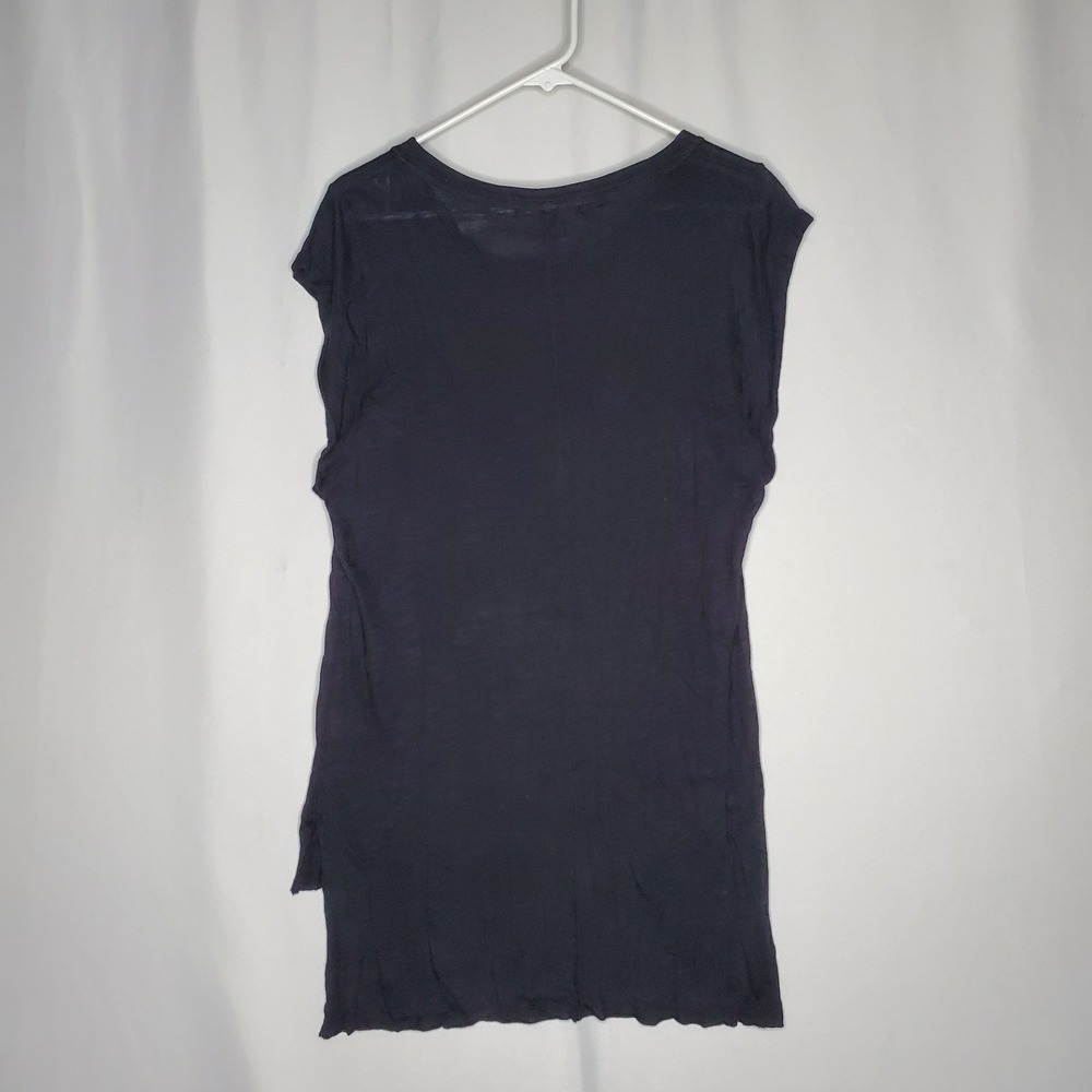 Able Grunge Punk Tunic Womens Small Black Cap Sleeve Ripped Hi-Lo Slit Modal USA